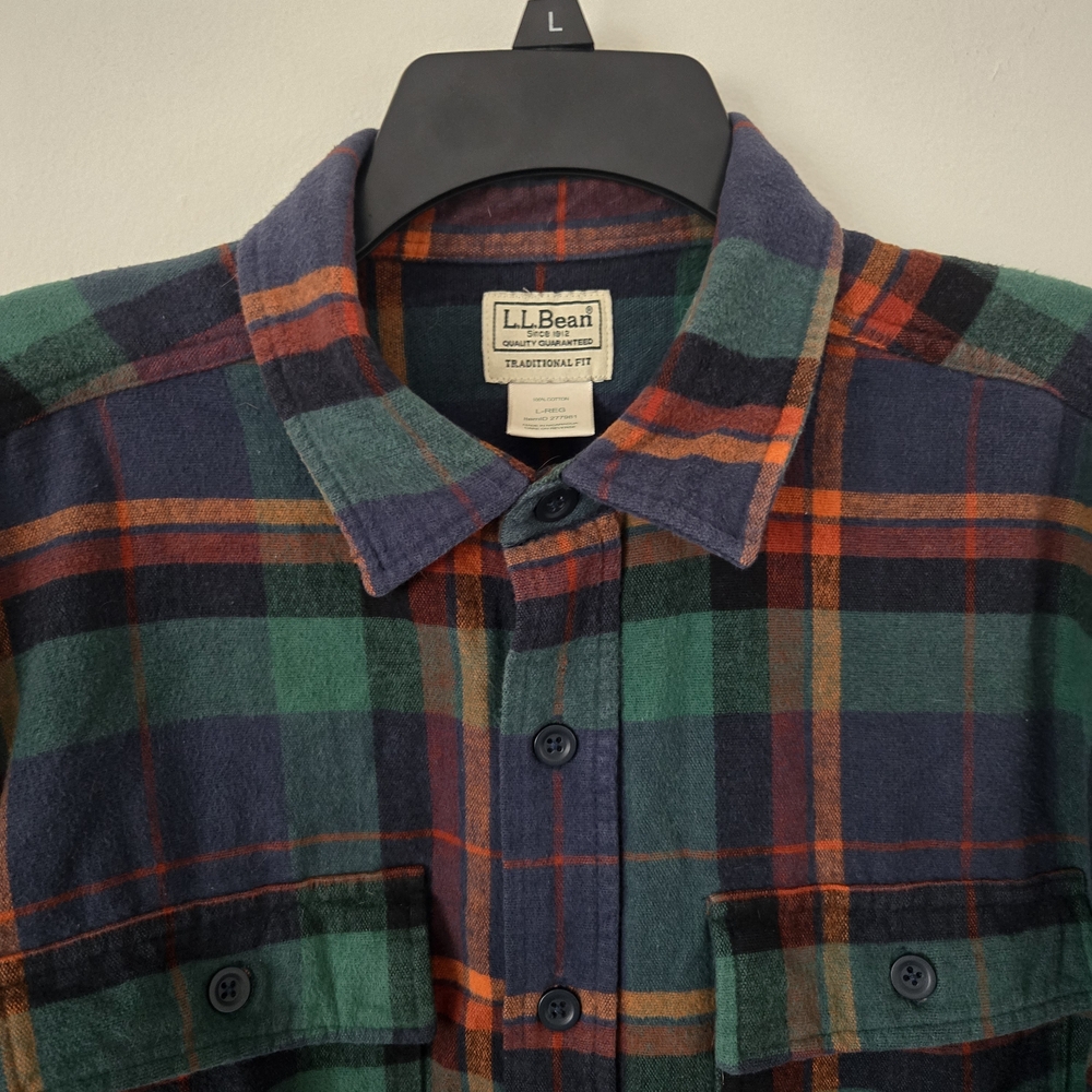 L.L.Bean Plaid Flannel Shirt Large Traditional Fit Cotton Button Up - Picture 3 of 12